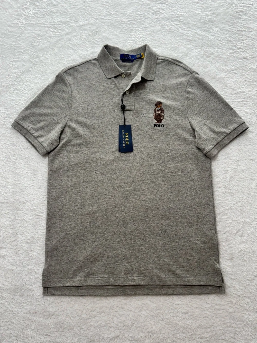 NWT Polo Ralph Lauren Polo Bear Grey Mesh Polo Men M Classic Fit $138